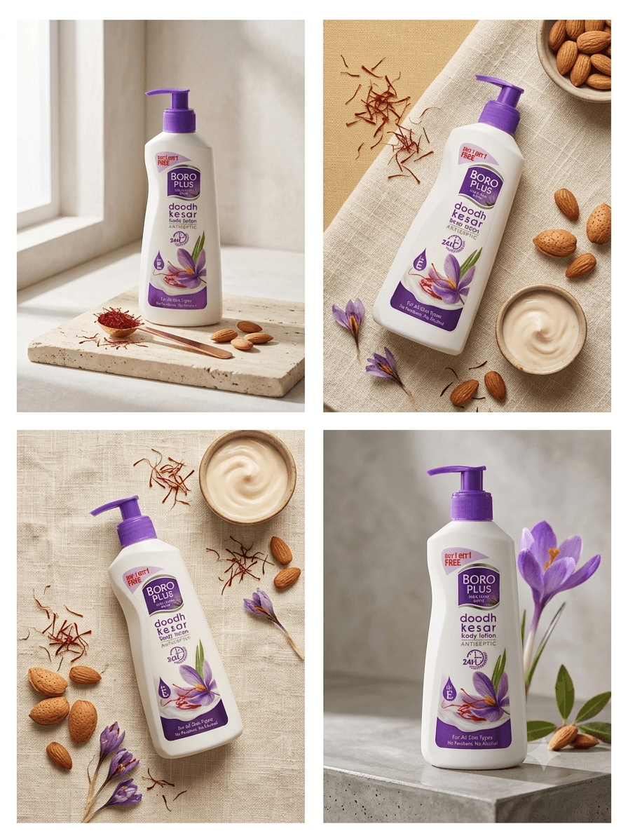 BoroPlus Doodh Kesar Antiseptic Body Lotion (with Milk, Almond, and Saffron): 300ml + 300 ml