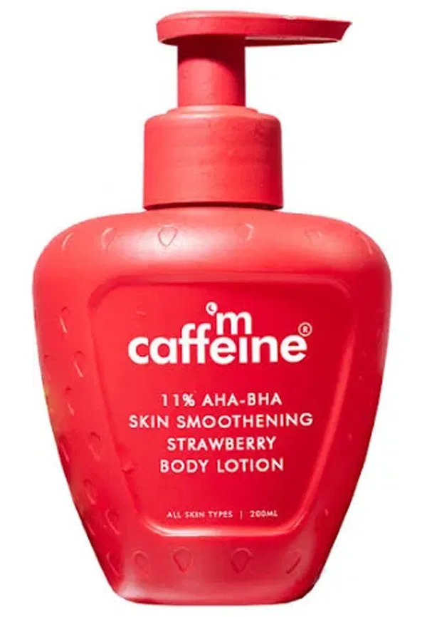 11% AHA-BHA Skin Smoothening Strawberry Body Lotion | Size: 200 ml By mCaffeine